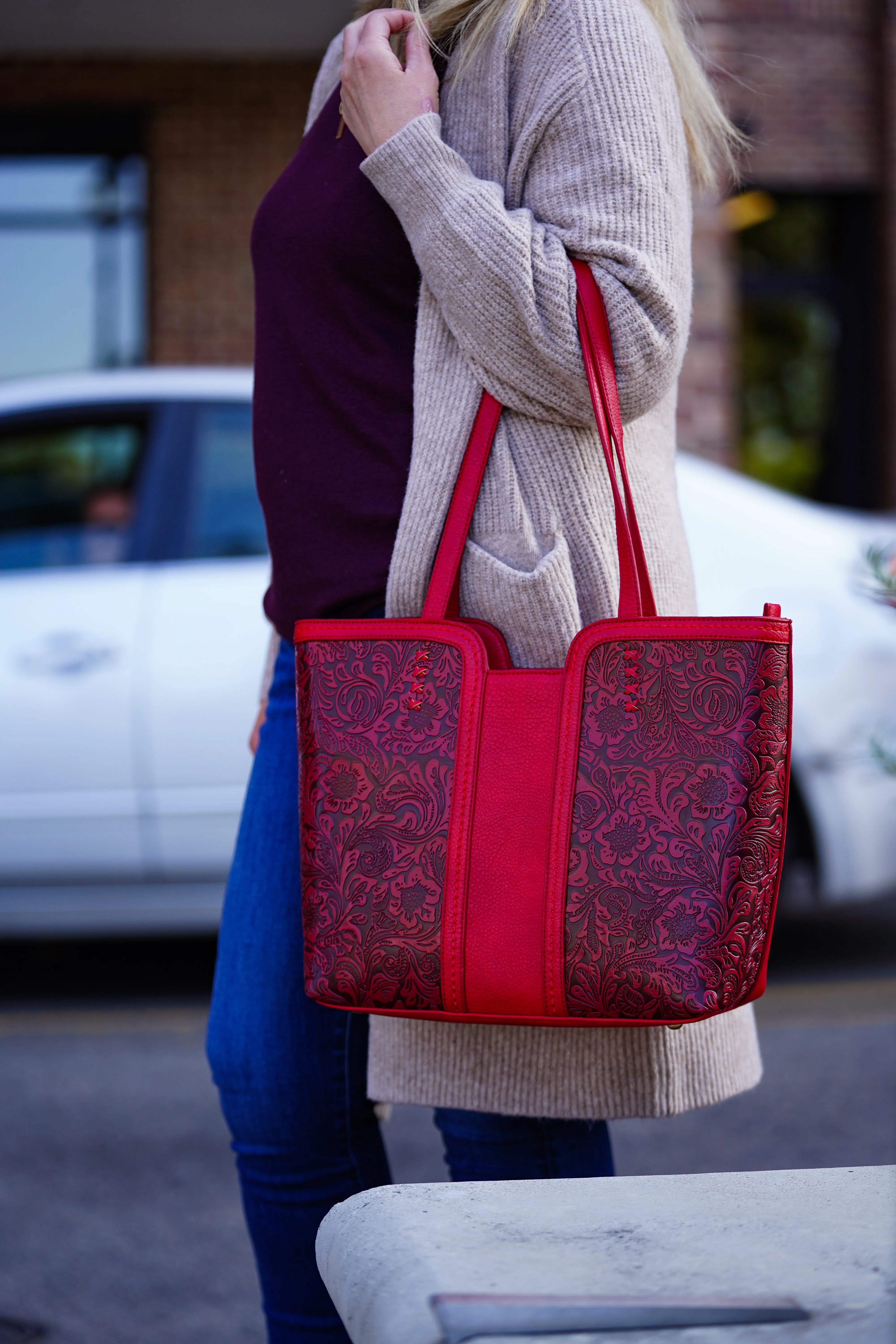 Cassidy Concealed Carry Tooled Tote Bag with Matching Wallet - Image 3