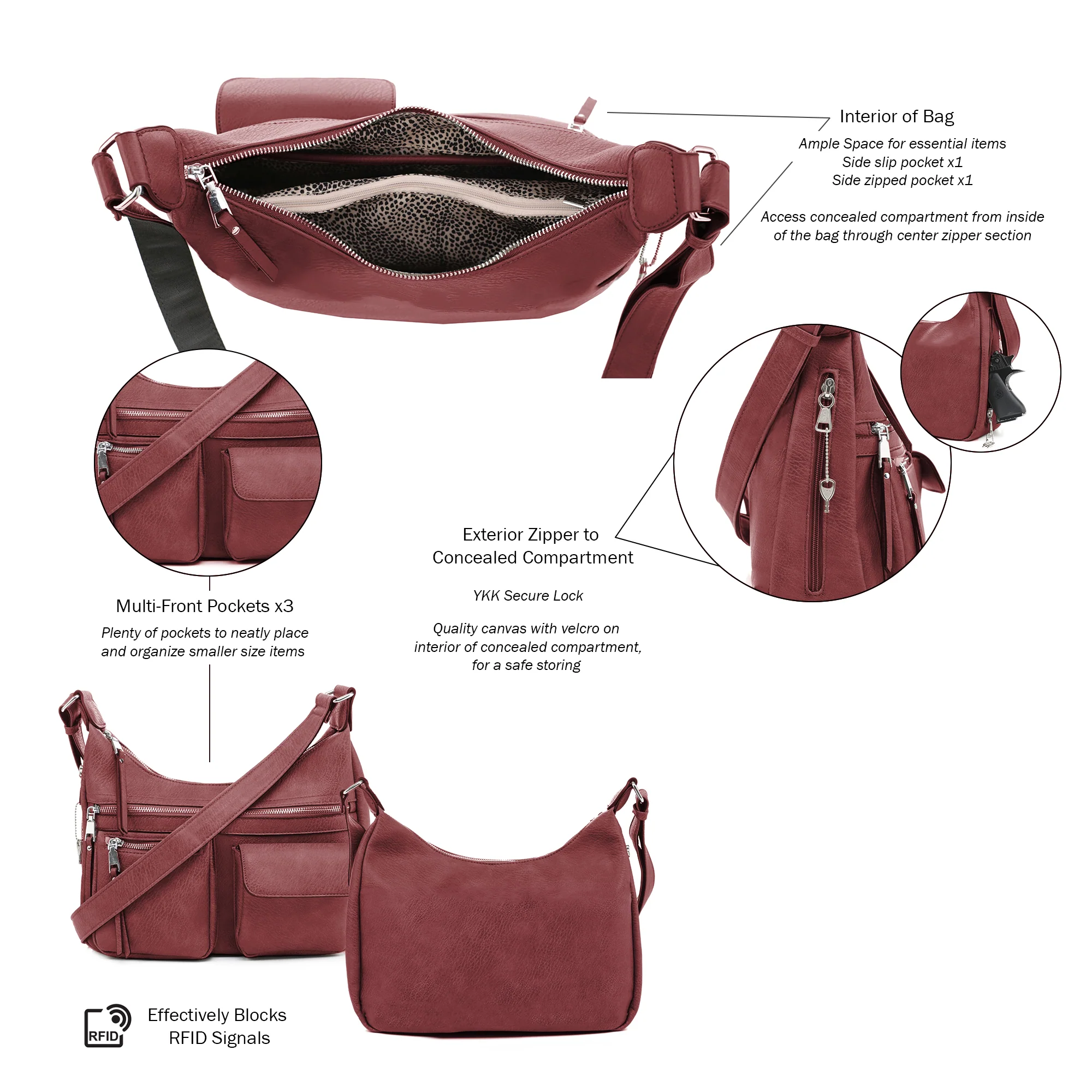 Elle Concealed Carry Hobo Handbag - Image 16