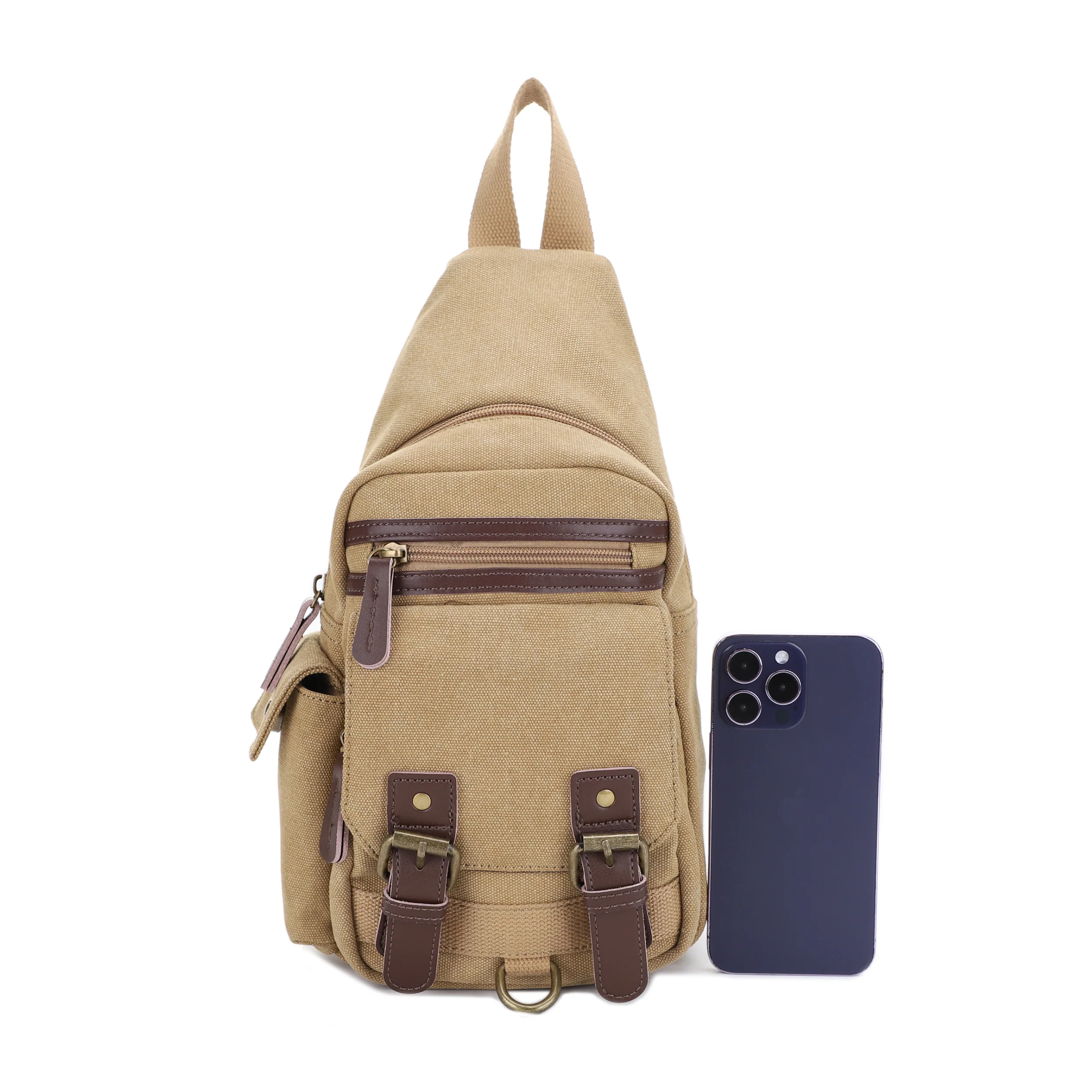 Shasta Unisex Canvas & Leather Concealed Carry Sling Bag - Image 32